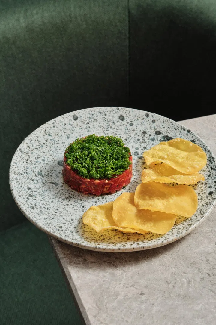 Spiced Beef Tartare, Wonton Skins ap cafe