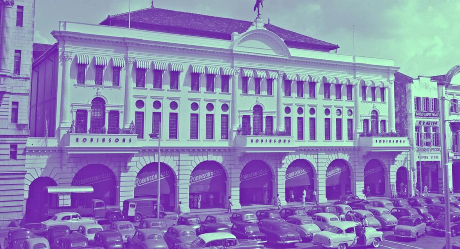 A 1955 photo of Robinson & Co Building at Raffles Place. Credit: N J Cotterell/The Straits Times 