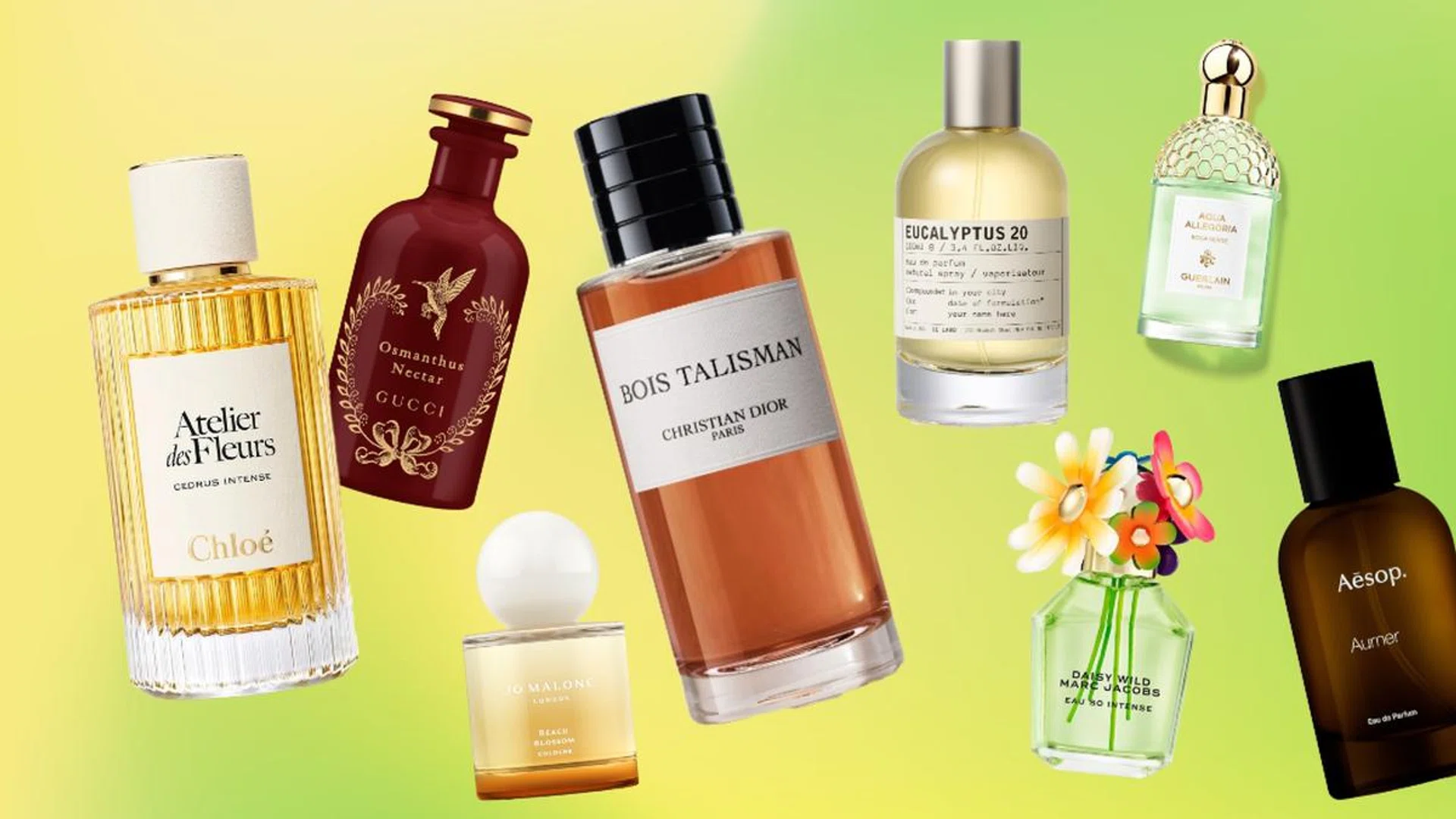 This season’s spring perfumes are breaking the mold—think sunlit fruits with a spicy kick, airy florals laced with creamy woods, and fresh notes with an unexpected, moody edge. Credit: Respective brands, background image courtesy of Getty.