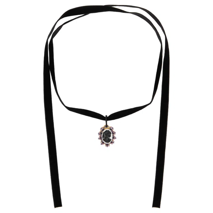 Anna Sui x Erickson Beamon Edition Cameo velvet and brass choker with crystals, US$125 (S$168), www.ssense.com