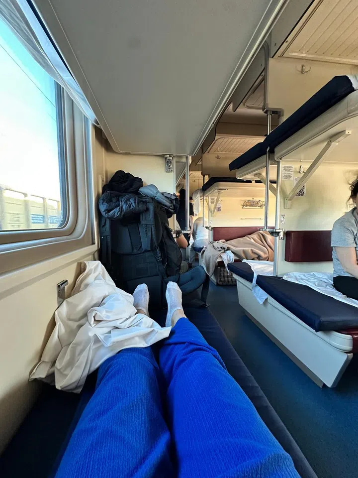 Hong in a Sleeper train from Karaganda to Pavlodar, Kazakhstan.