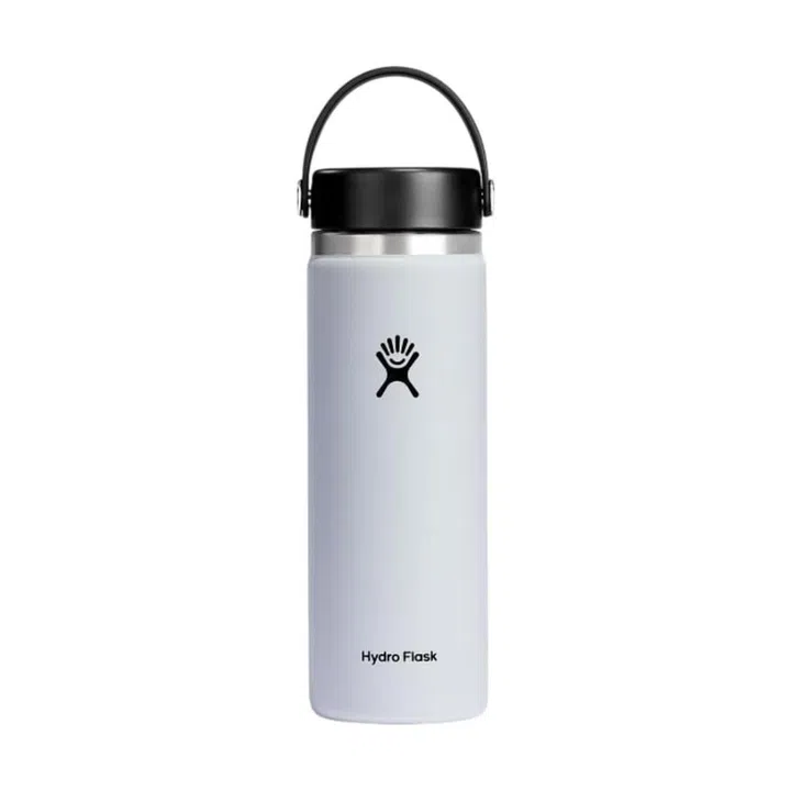 A white Hydro Flask tumbler