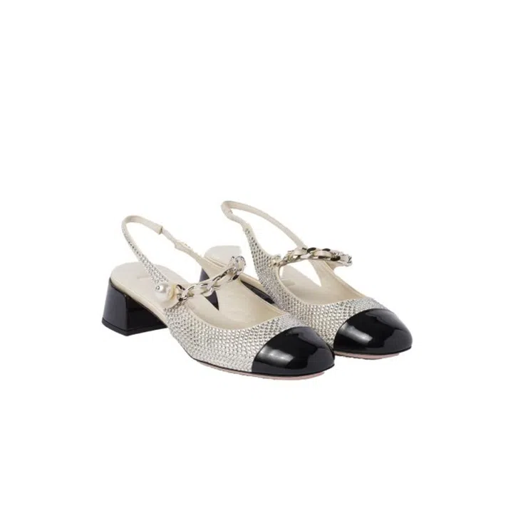 Satin and Crystal Slingback Pumps miu miu