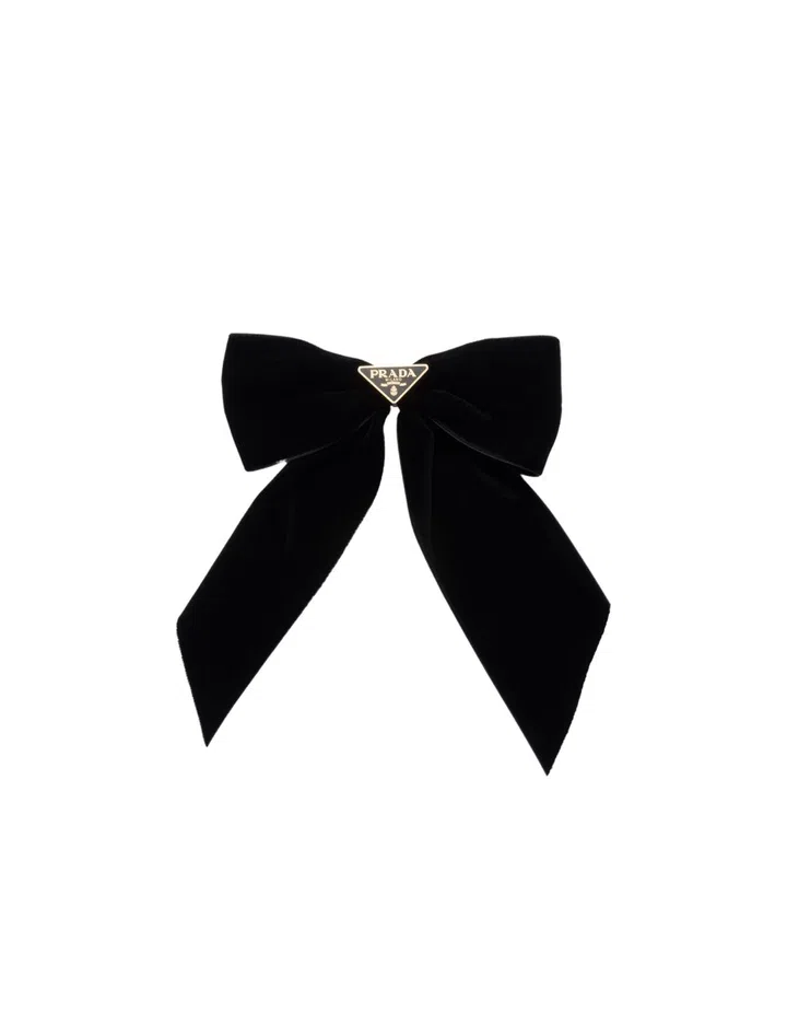 prada black velvet hair bow nosferatu outfit goth