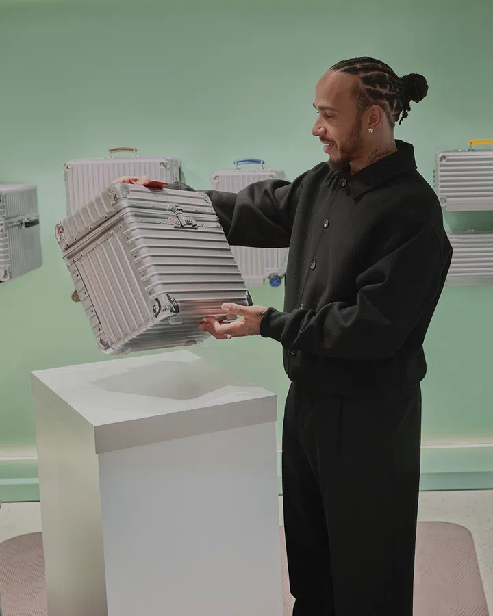 Rimowa Lewis Hamilton brand ambassador at Cologne Germany flagship Dom Carre