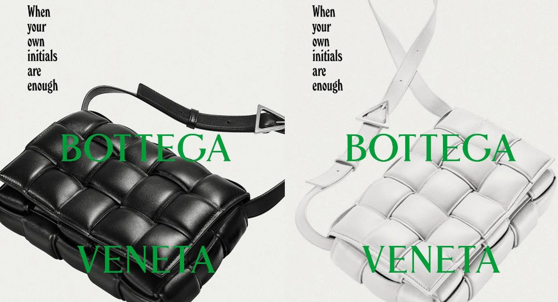 The "When your own initials are enough" tagline was first used in Bottega Veneta ads in 1978. Credit: Bottega Veneta