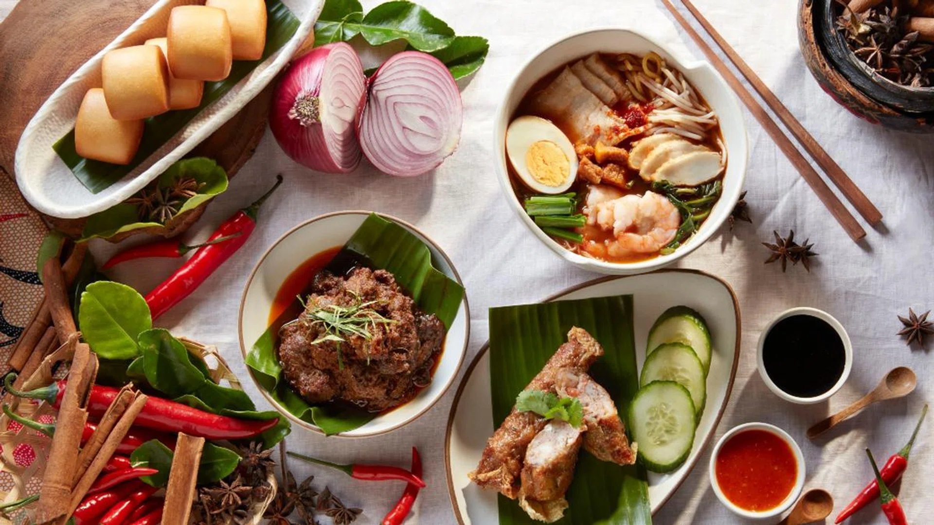 The spread from the Raffles Hotel dining collaboration with Tinoq Russel Goh and Dylan Chan of PasirPanjangBoy. Credit: Raffles Hotel Singapore