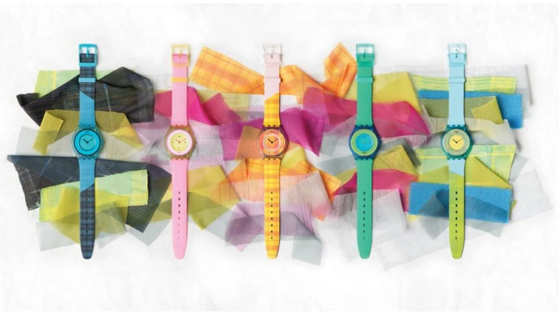 Fabrics and Swatch watches. Credit: Swatch