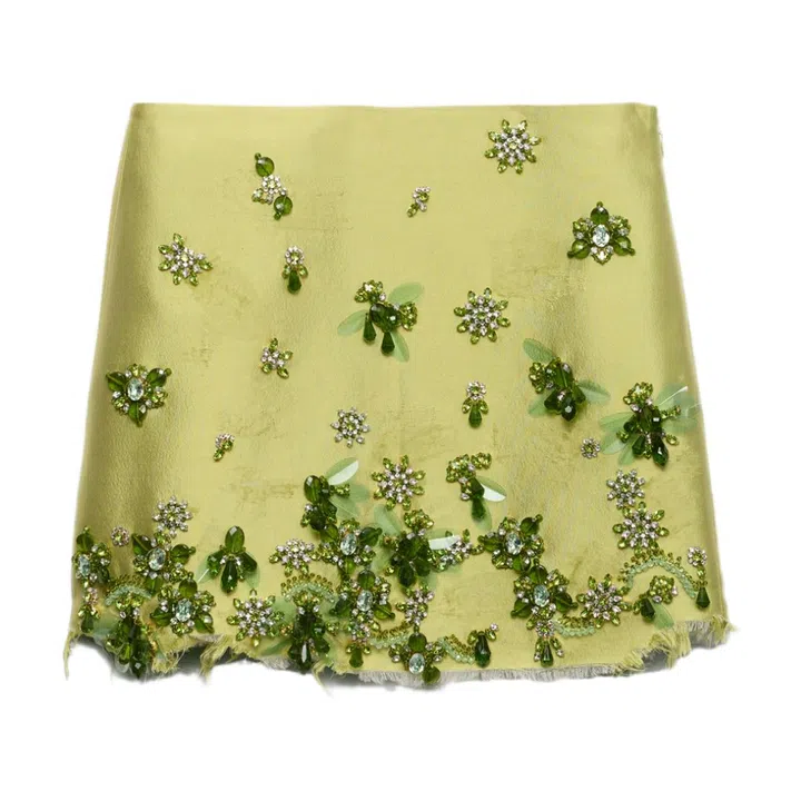 prada Embroidered silk and wool mini skirt, $7,800