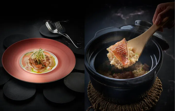 L to R: Pork collar; Kinki fish with burdock root