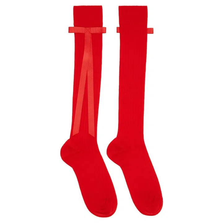 Red accessories for Chinese New Year 2026 in Singapore - Sandy Liang ribbon socks