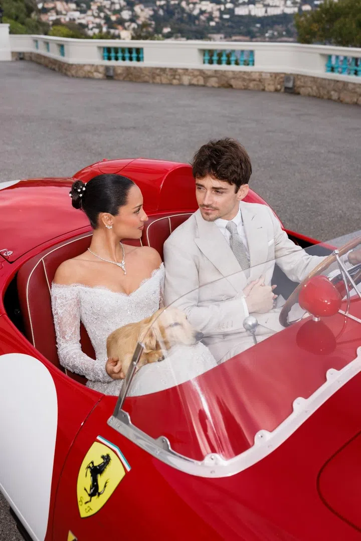 charcles leclerc alexandra wedding ferrari car details