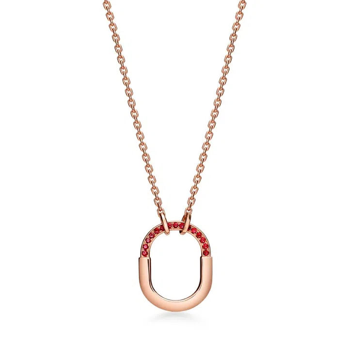 Tiffany Lock 18K rose gold necklace with rubies, price unavailable, Tiffany & Co.