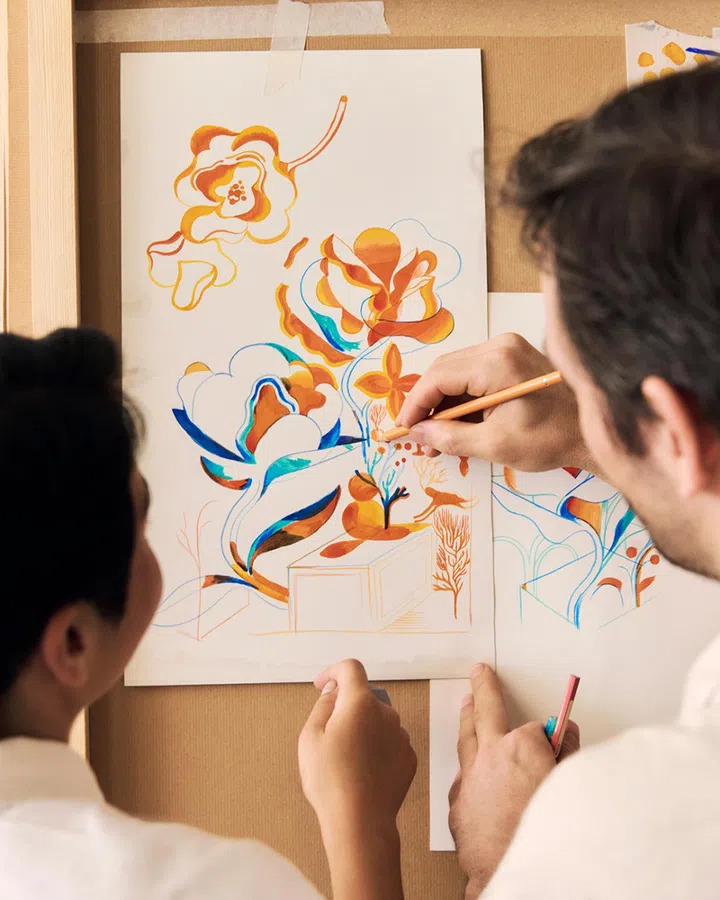 LV Art Silk Squares scarf Studio Icinori at work