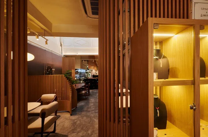 Inside the interior of Caracara, showcasing a rack of Goro jewelry