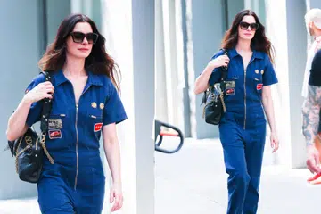 Anne Hathaway on set of The Devil Wears Prada 2. Credit: Valentino / Getty