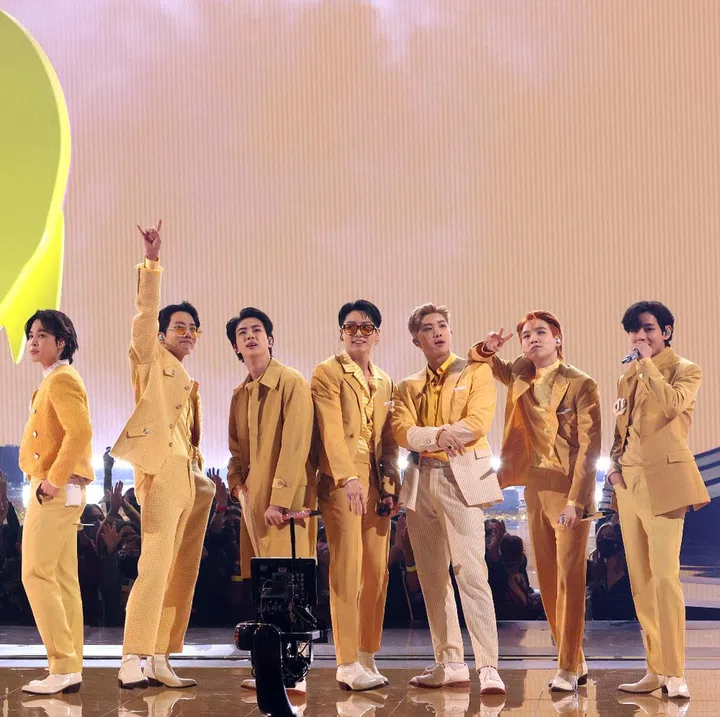 bts butter performance yellow suits 2021 american music awards