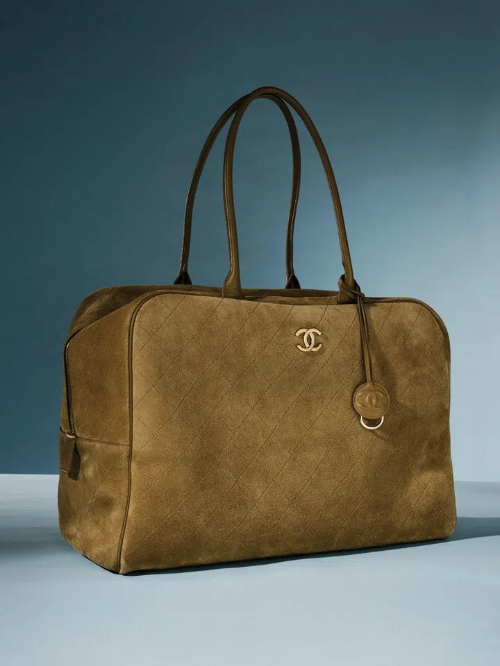Chanel Calfskin suede maxi bowling bag