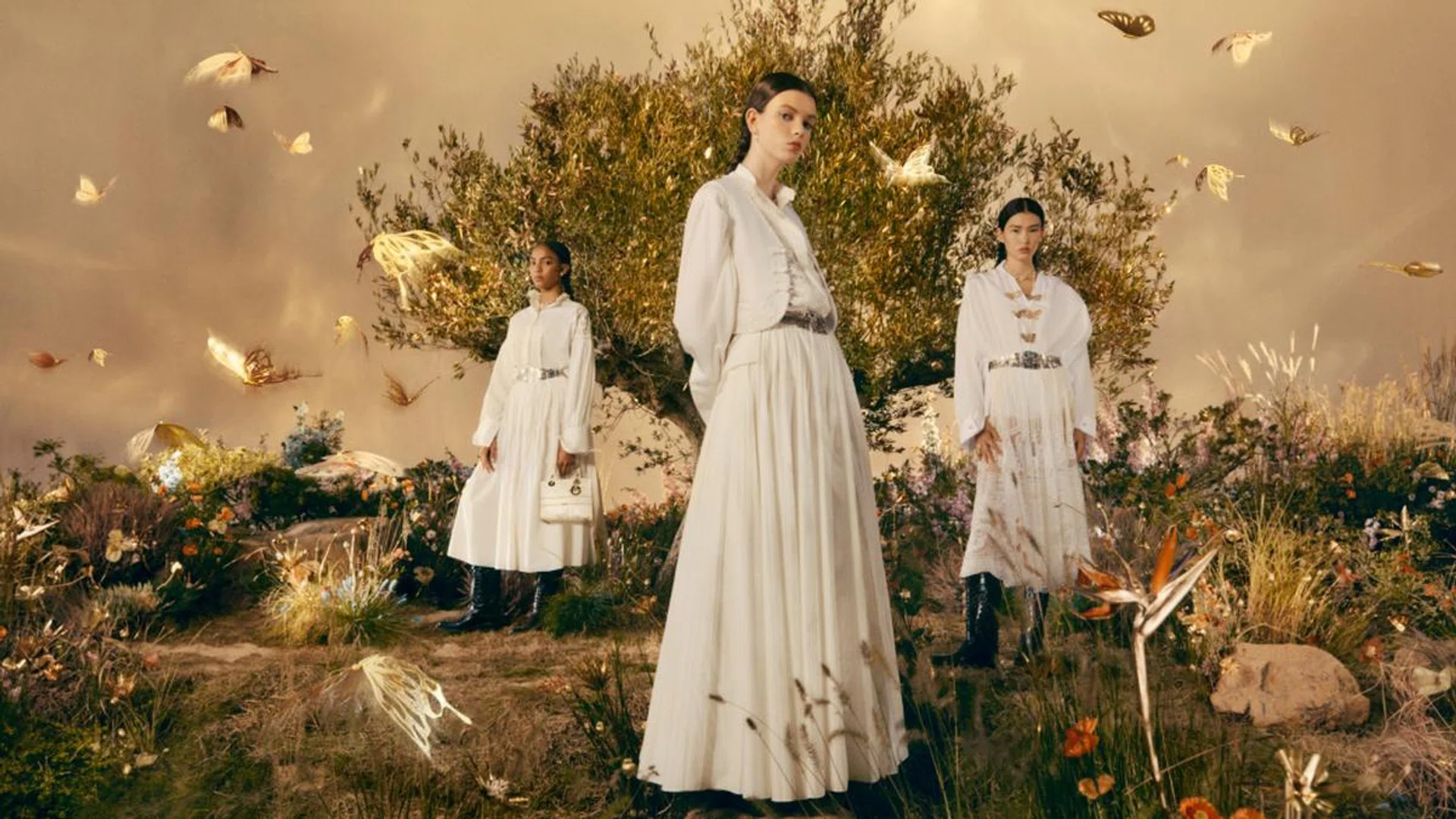 Dior creates a white and gold haven replete with butterflies for this year's holiday collection. Credit: Dior 
