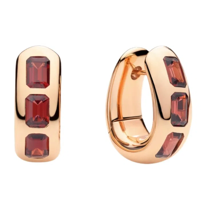Iconica 18K rose gold earrings with garnets, $7,850, Pomellato