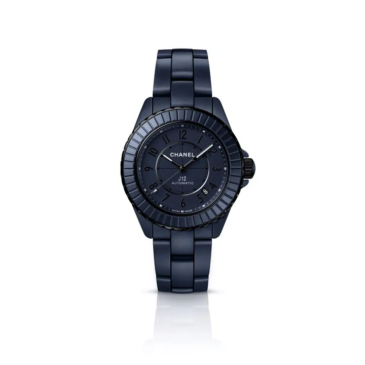 chanel 2025 J12 BLEU CALIBER 12.1 38 MM WATCH (BLACKENED BEZEL)
