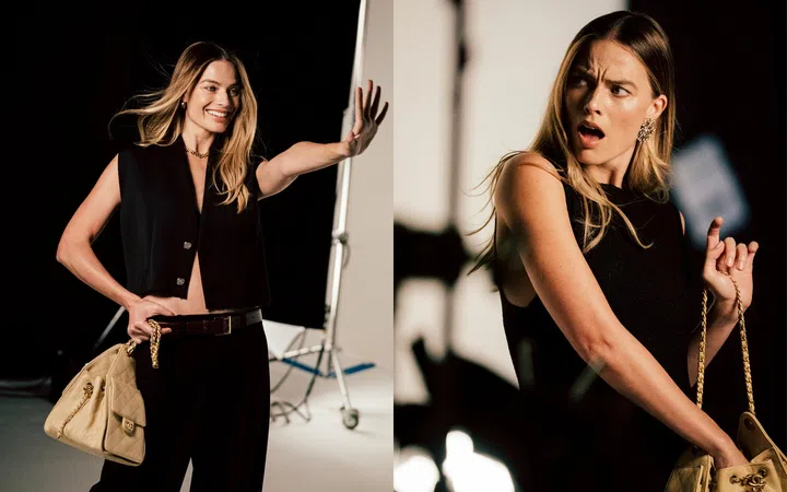 Margot Robbie Chanel 25 bag campaign behind the scenes