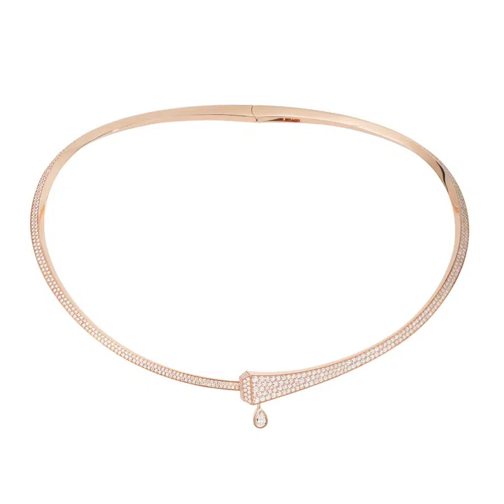 hermes Clou de forge 18K rose gold necklace with diamonds