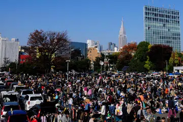 Flea market crowd in Shinjuku. 