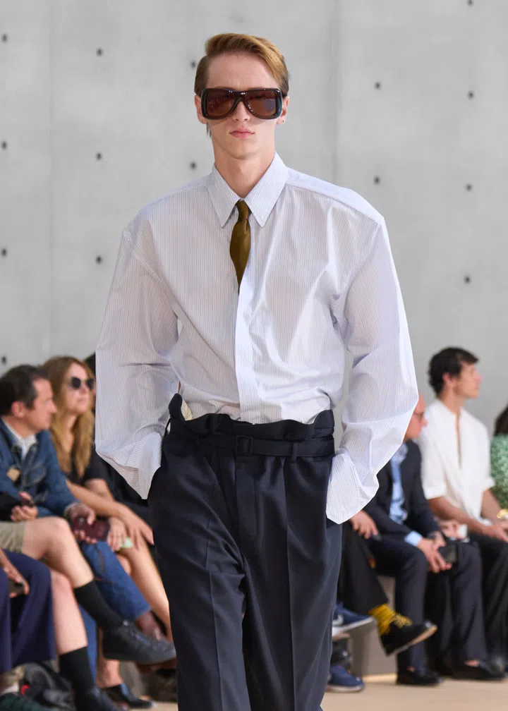 Saint Laurent Men’s Spring Summer 2026 by Anthony Vaccarello tucked in necktie trend