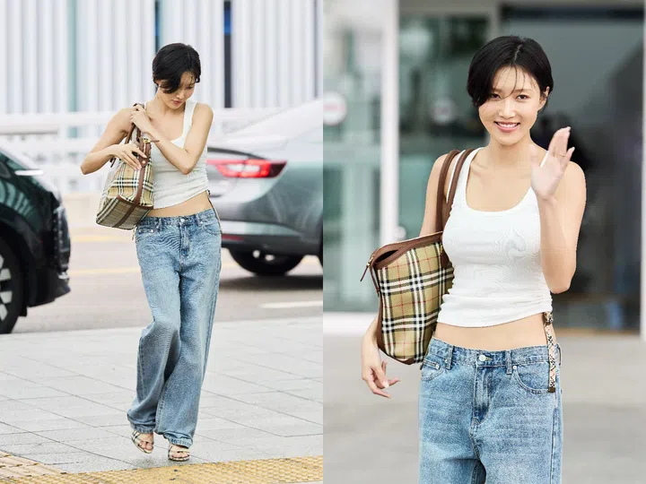 Hwasa Burberry Seoul Incheon airport outfit