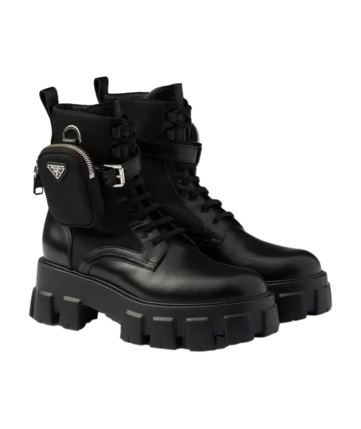 Leather-blend boots, $2,600, Prada