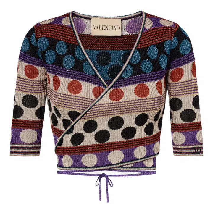 Viscose-blend wrap top in polka dots