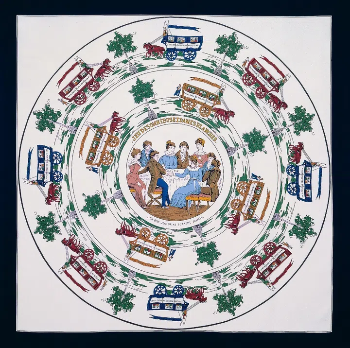 Hermes scarf silk Jeu de Omnibus et Dames Blanches