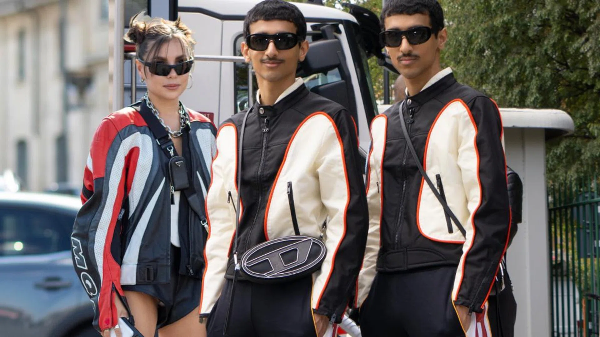 Racing jackets spotted on the Fashion Week street style circuit. Credit: Showbit