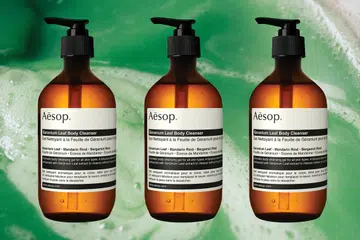 Aesop’s Geranium Leaf Body Cleanser is reimagined through OTHER MATTER’s abstract algae-based bioplastic forms for the Singapore collaboration with artist-designer Jessie French.