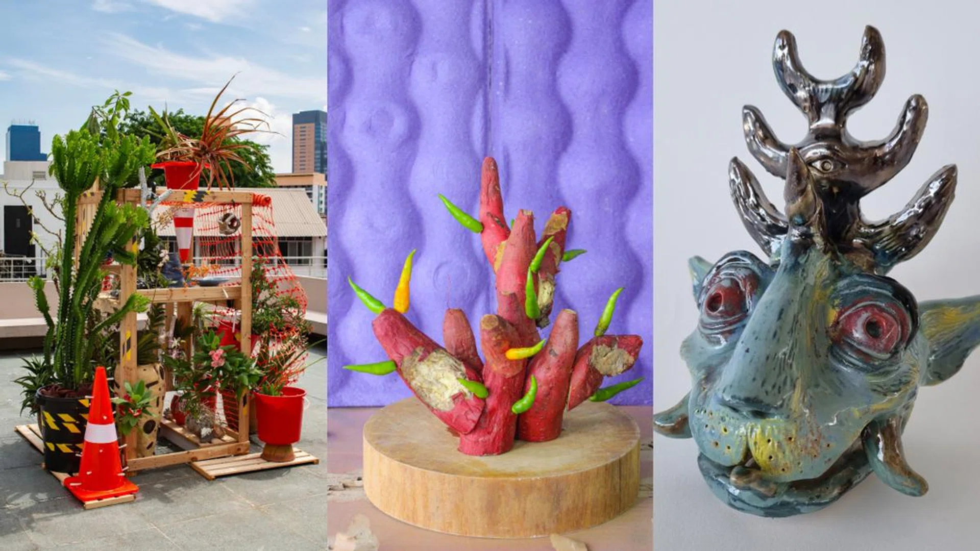 Emerging artists whose works defy easy labelling and that which makes us wonder. From left: Fawn World x Hans Chew, Phoebe Zoe Ho and Nazerul Khairy Ben‐Dzulkefli. Credit: Courtesy of respective artists. 
