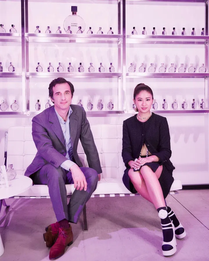 Olivier Polge and Taiwanese singer 9m88 at Chanel's Chance Eau Splendide Perfume Launch in Tokyo