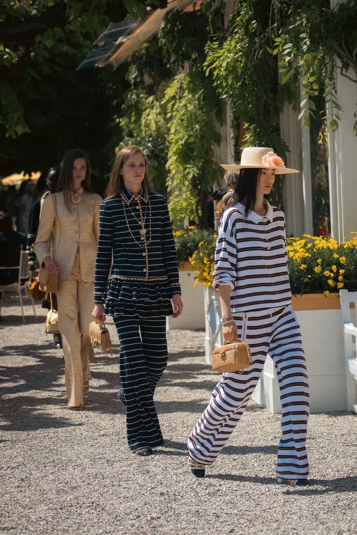 Striped jersey trouser suits for Chanel Cruise 2025/26
