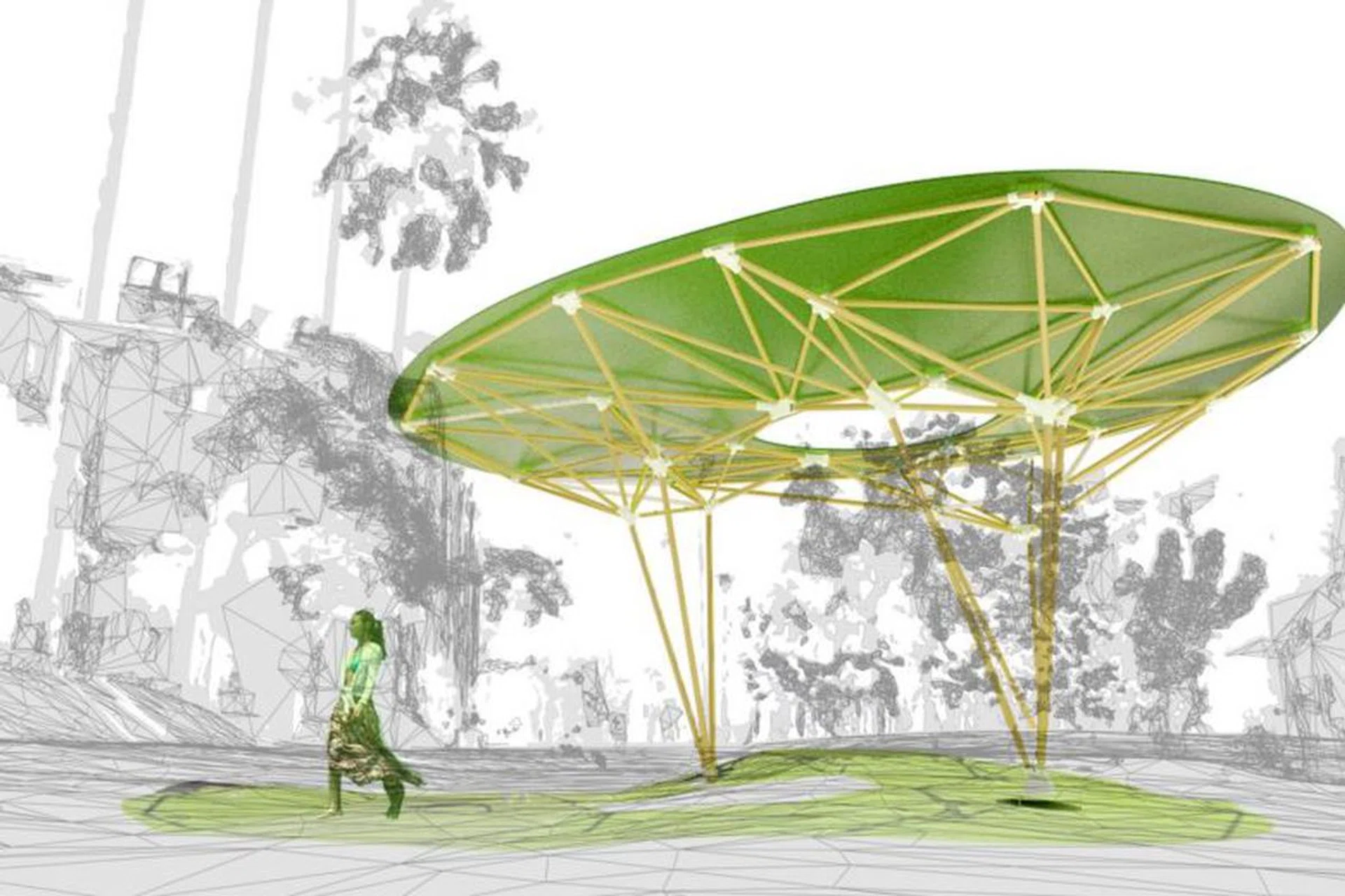 A rendering of Sombra Verde, an urban pavilion that will provide shade at the Duxton Plain Park at the Urban Design Festival in Tanjong Pagar. Photo: Lopelab