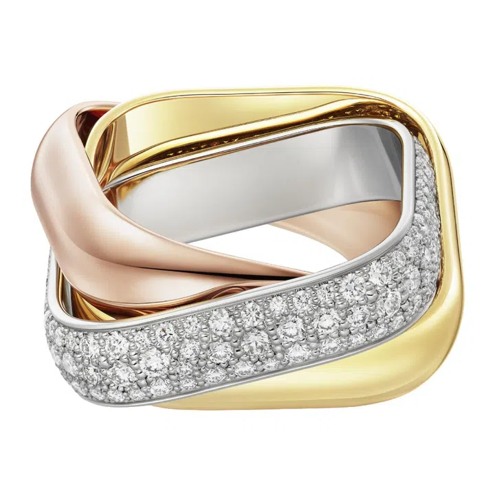 Cartier Trinity 18K white, rose and yellow gold ring with diamonds, $16,800