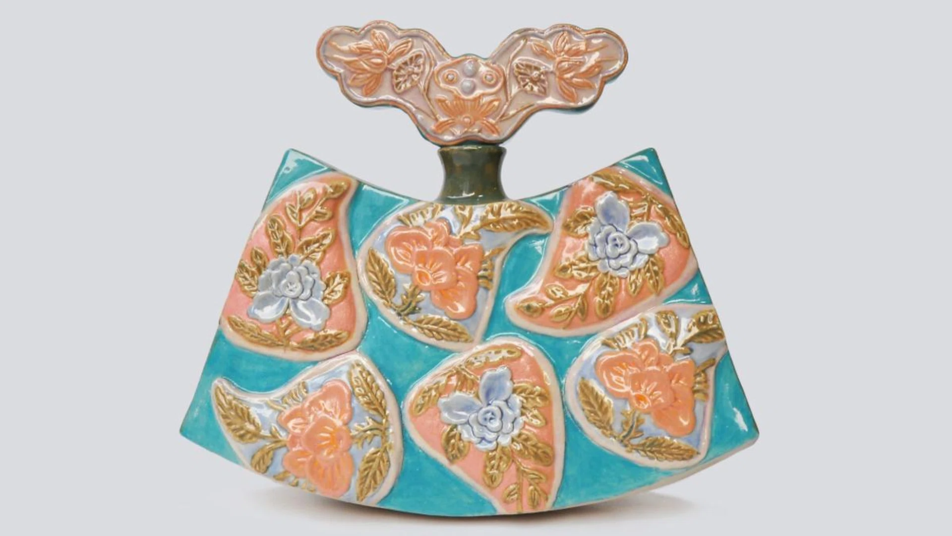 Ceramic artist Shayne Phua's Chiffon Peony, 2019, white stoneware, underglaze, 24 x 10 x 21 cm. Credit: Shayne Phua