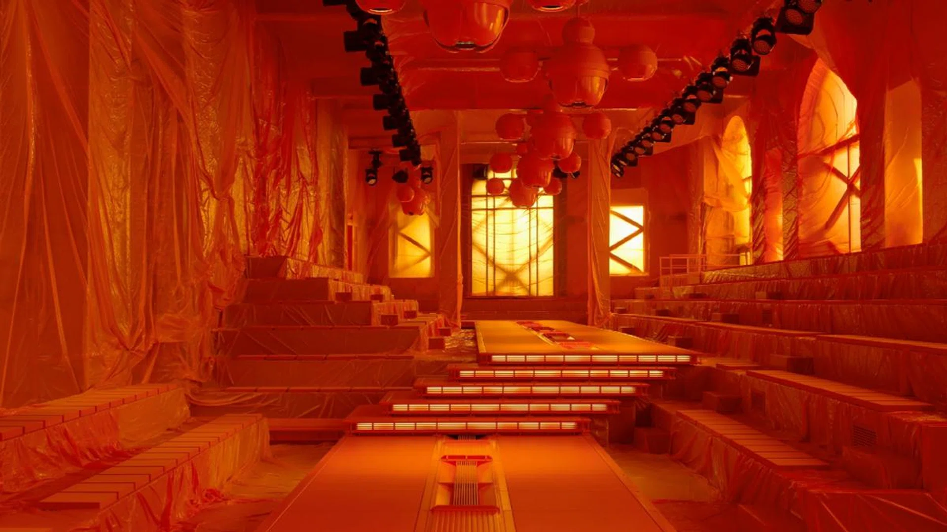 The Louis Vuitton Spring Summer 2024 show set was meant to evoke the feeling of being inside a giant hot air balloon. Credit: Louis Vuitton