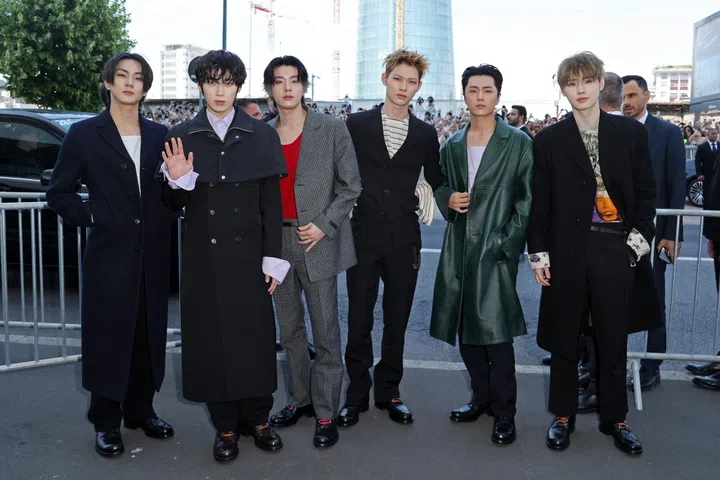 Enhyphen at Prada Spring Summer 2027 menswear fashion show at Milan Fashion Week