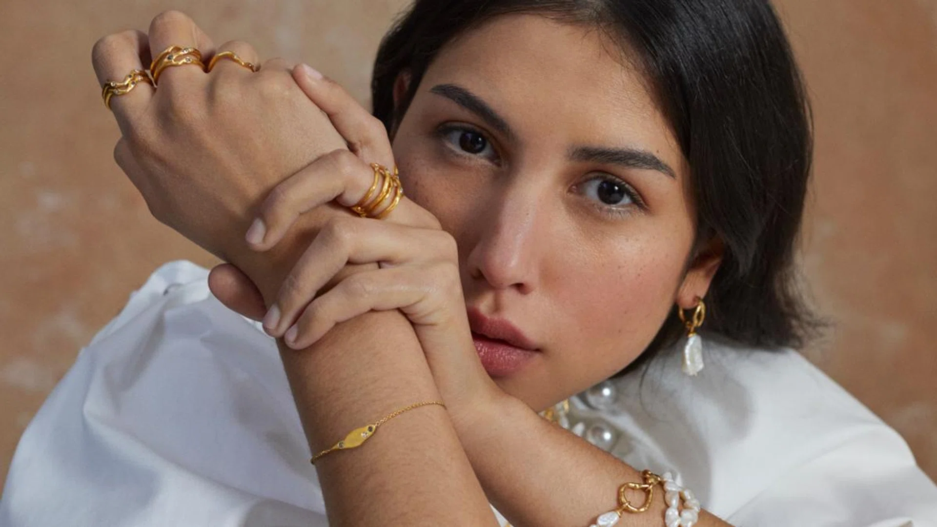 Mother Of Pearl and Monica Vinader have launched a circular jewellery line comprising 12 designs. Credit: Sam Copeland