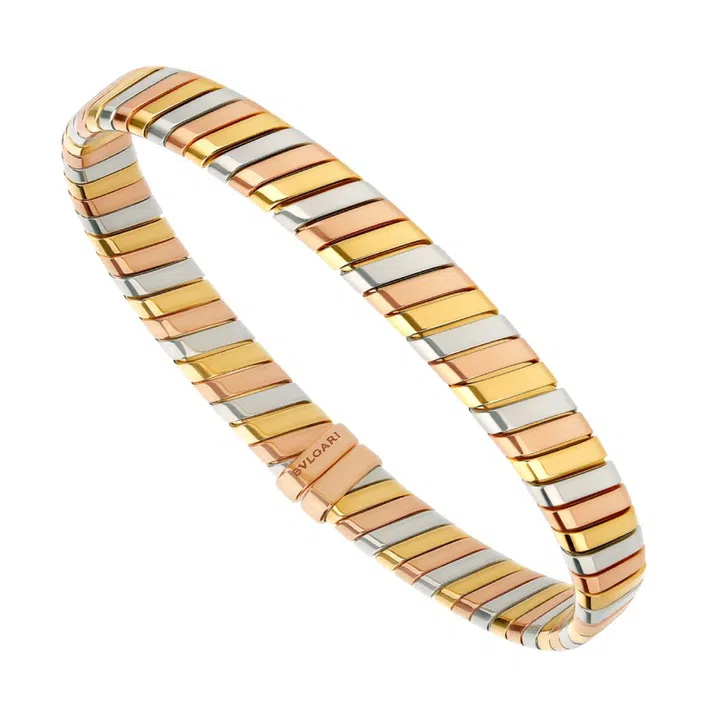 Bvlgari Tubogas 18K yellow, white and rose gold bracelet, $12,800