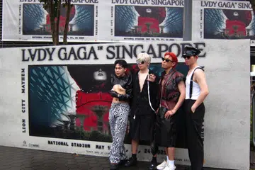 Lady Gaga fans posing for pictures at her Mayhem Concerts in singapore