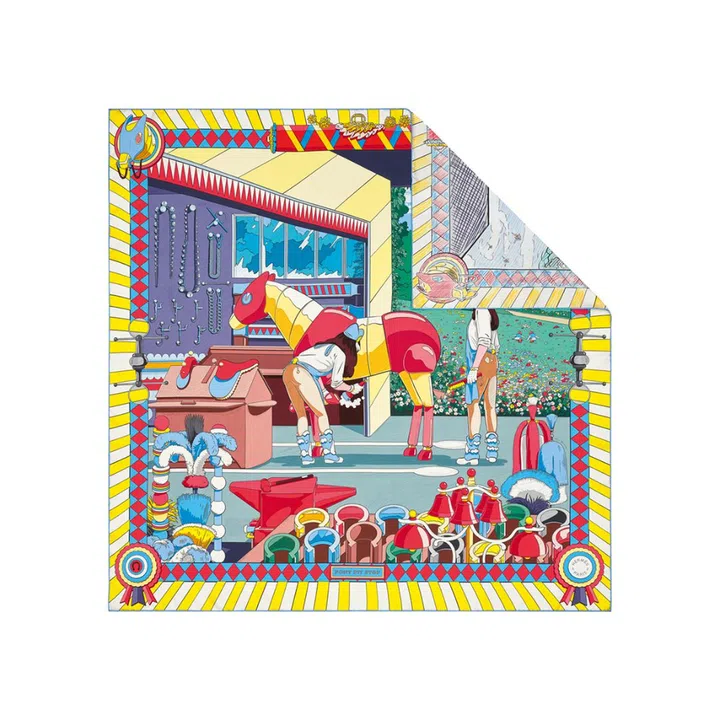 hermes Pony Pit Stop silk twill double-sided scarf