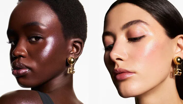 Dolce & Gabbana Glazelighter Highlighter Bar swatches on dark and fair skin tones