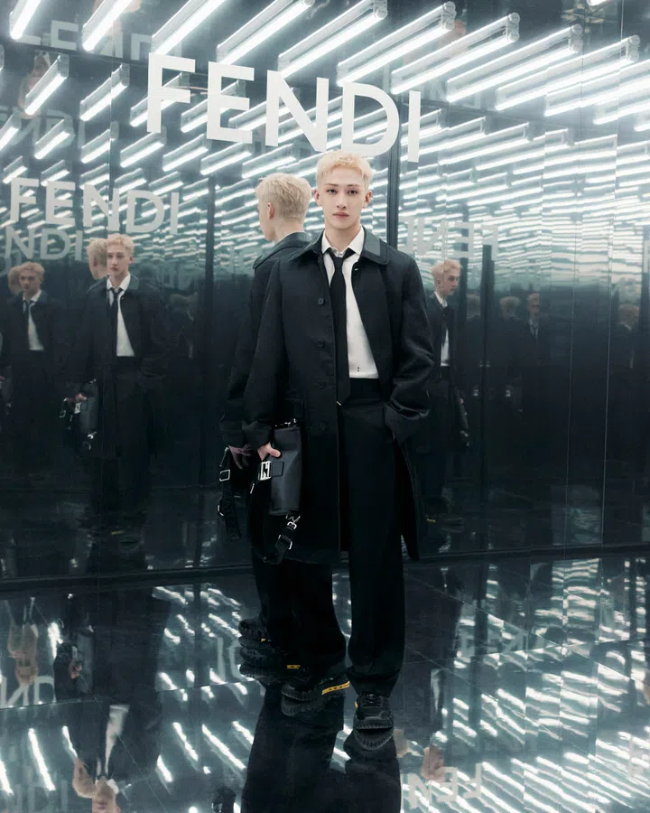 Bang Chan stray kids at Fendi’s Spring Summer 2027 show at Milan Fashion Week