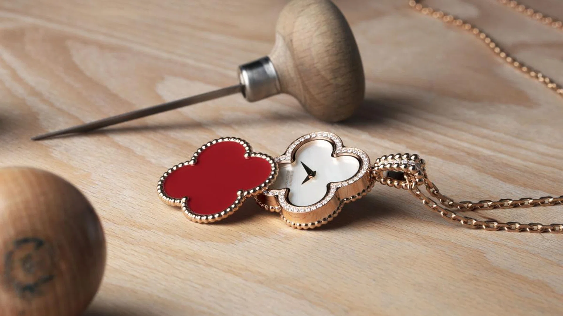 Van Cleef & Arpels' Alhambra collection now boasts of secret watches for the first time. Credit: Johann Sauty